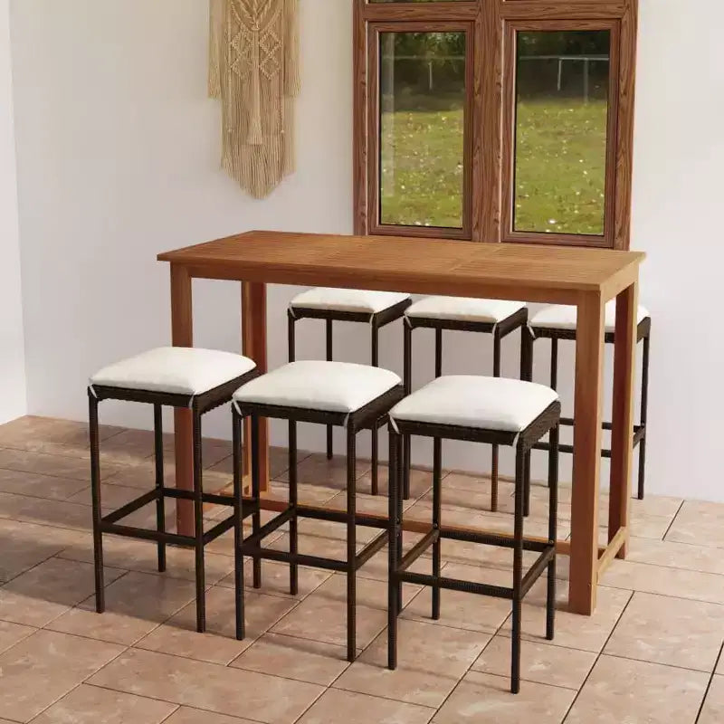 vidaXL Ensemble de bar de patio Table de bar et tabourets Ensemble de mobilier de patio avec coussins