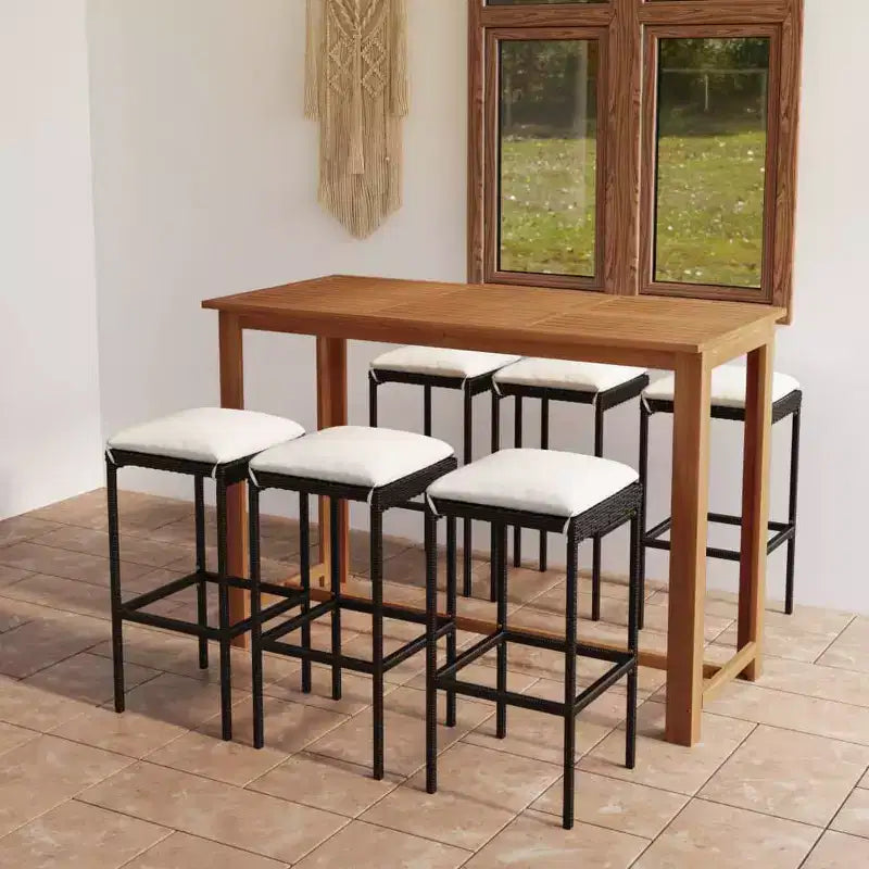 vidaXL Ensemble de bar de patio Table de bar et tabourets Ensemble de mobilier de patio avec coussins