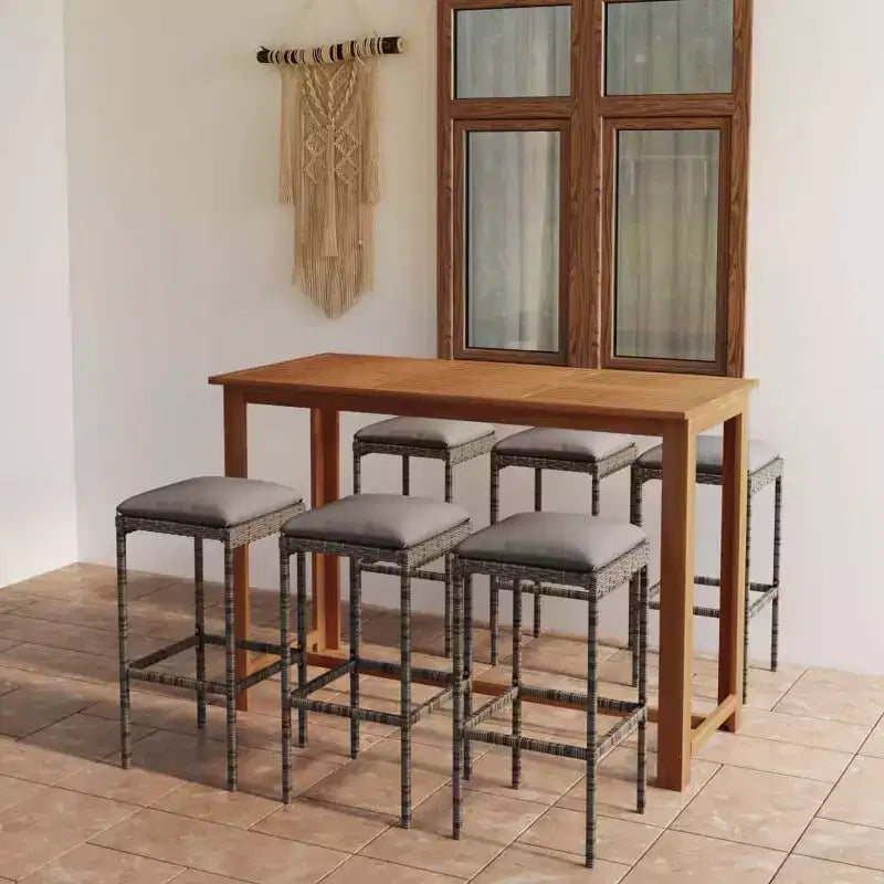 vidaXL Ensemble de bar de patio Table de bar et tabourets Ensemble de mobilier de patio avec coussins