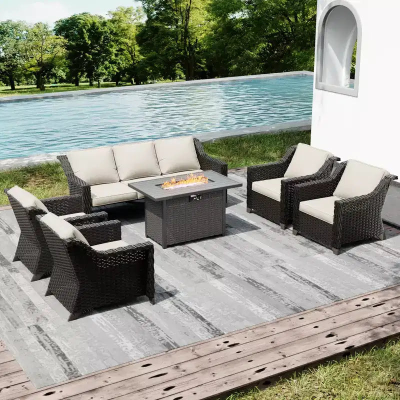 Ensemble de patio extérieur UPTIOT avec table de brasero, canapé et chaises pour les réceptions dans le jardin