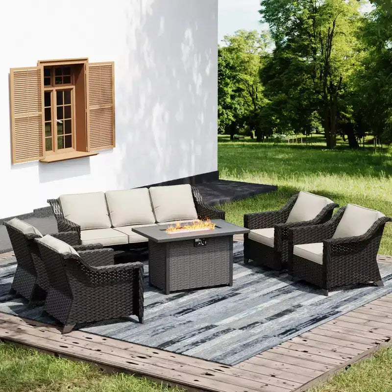 UPTIOT Outdoor Patio Set with Fire Pit Table, Sofa, and Chairs for Backyard Gatherings