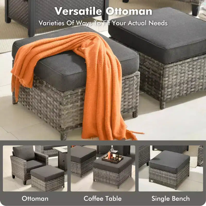 Ensemble de 7 pièces HOMLUX avec chaises pivotantes et table brasero, résistant aux intempéries