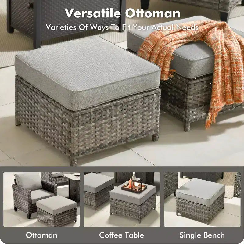 Ensemble de 7 pièces HOMLUX avec chaises pivotantes et table brasero, résistant aux intempéries