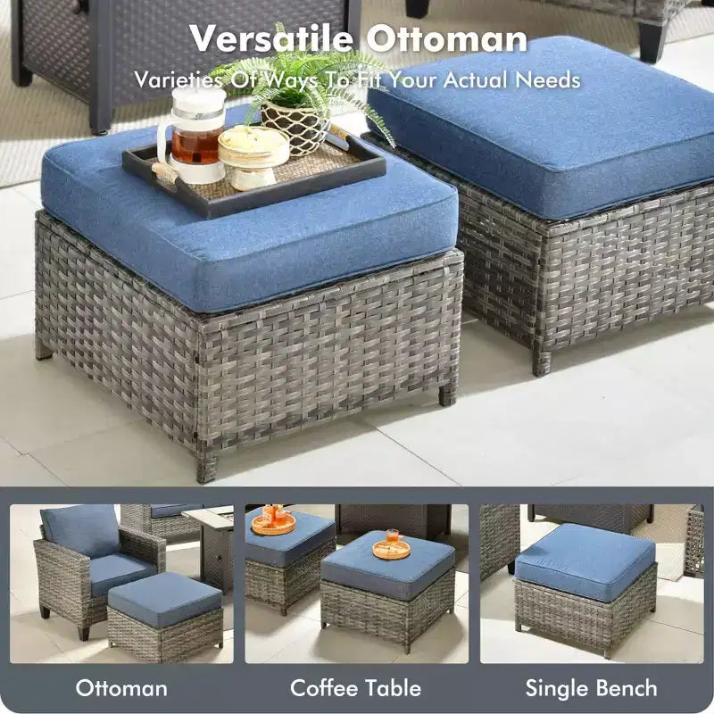 Ensemble de 7 pièces HOMLUX avec chaises pivotantes et table brasero, résistant aux intempéries