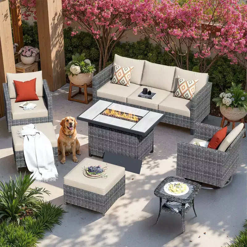 HOMLUX 7 PCS Fire Pit Patio Chairs Set with Swivel Chairs & Firepit Table, Weather-Resistant