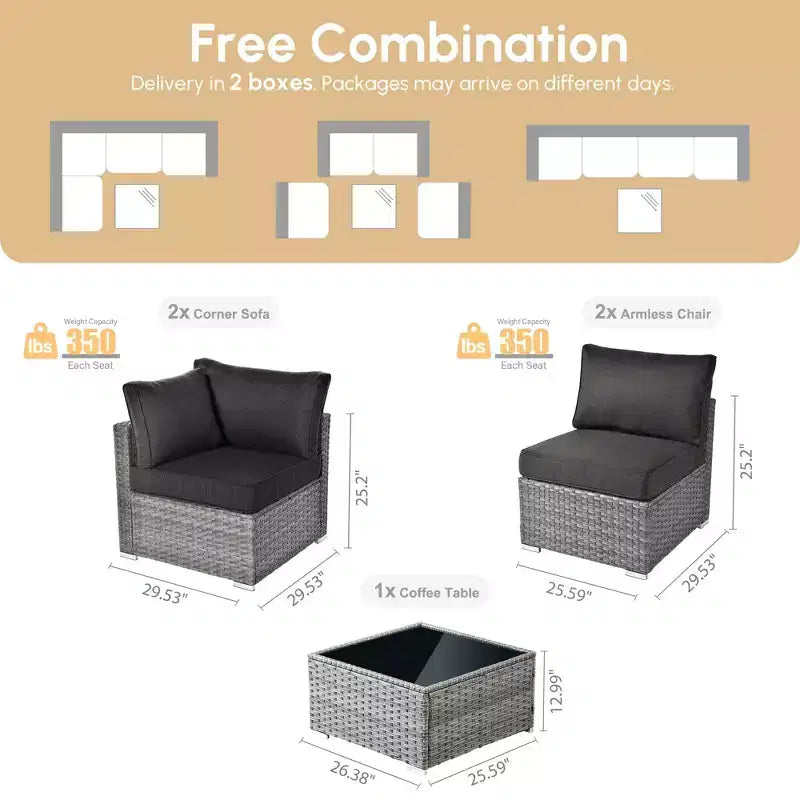 HOMLUX Ensemble de Canapés Modulables d'Extérieur 5 Pièces pour Patio, Jardin, Balcon
