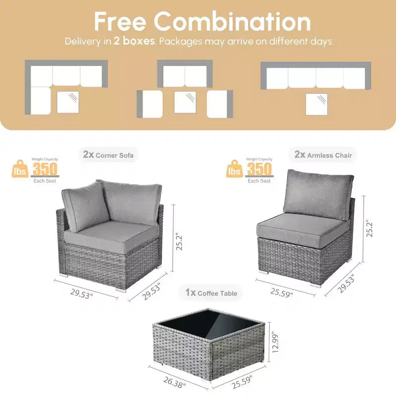 HOMLUX Ensemble de Canapés Modulables d'Extérieur 5 Pièces pour Patio, Jardin, Balcon