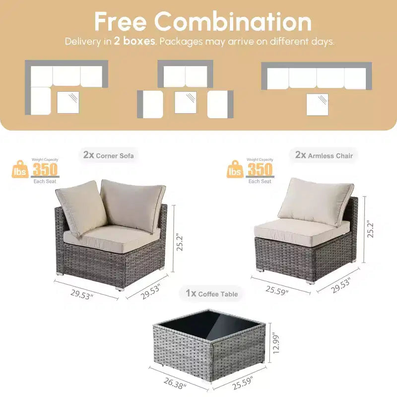 HOMLUX Ensemble de Canapés Modulables d'Extérieur 5 Pièces pour Patio, Jardin, Balcon