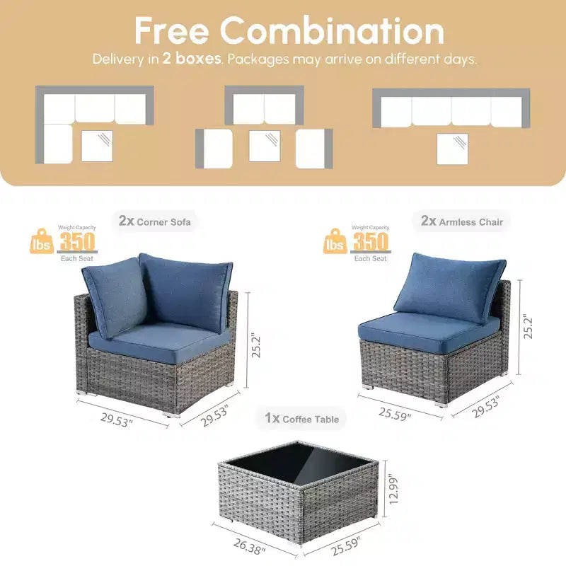 HOMLUX Ensemble de Canapés Modulables d'Extérieur 5 Pièces pour Patio, Jardin, Balcon