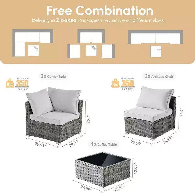 HOMLUX Ensemble de Canapés Modulables d'Extérieur 5 Pièces pour Patio, Jardin, Balcon