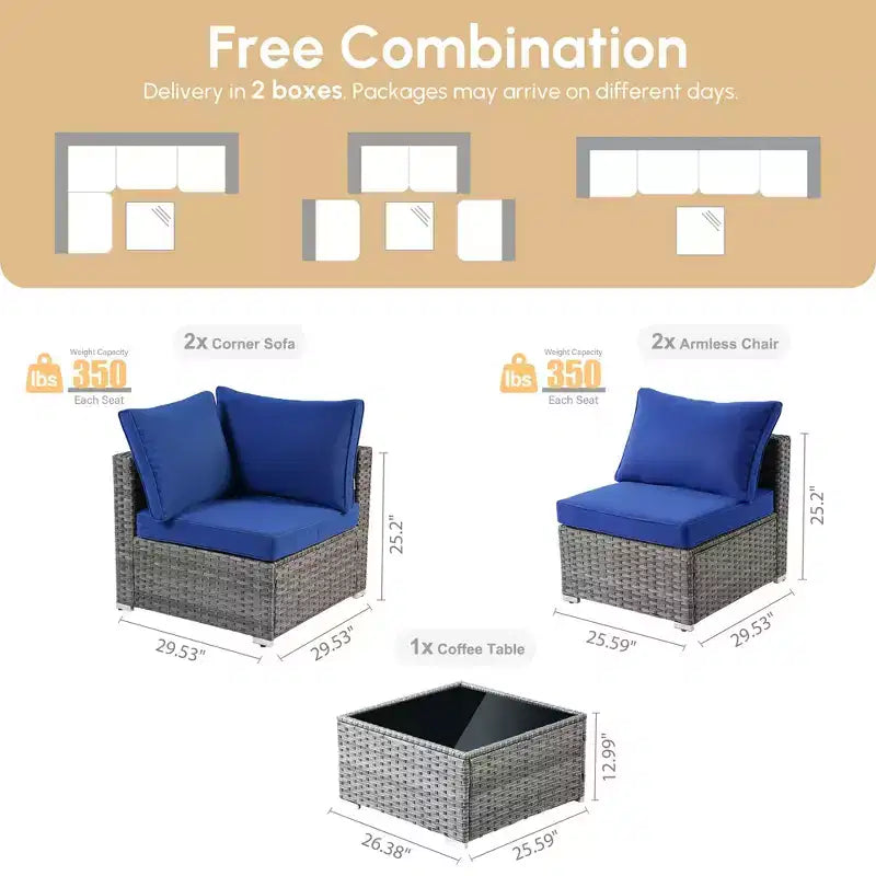 HOMLUX Ensemble de Canapés Modulables d'Extérieur 5 Pièces pour Patio, Jardin, Balcon