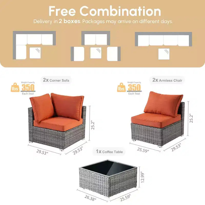 HOMLUX Ensemble de Canapés Modulables d'Extérieur 5 Pièces pour Patio, Jardin, Balcon