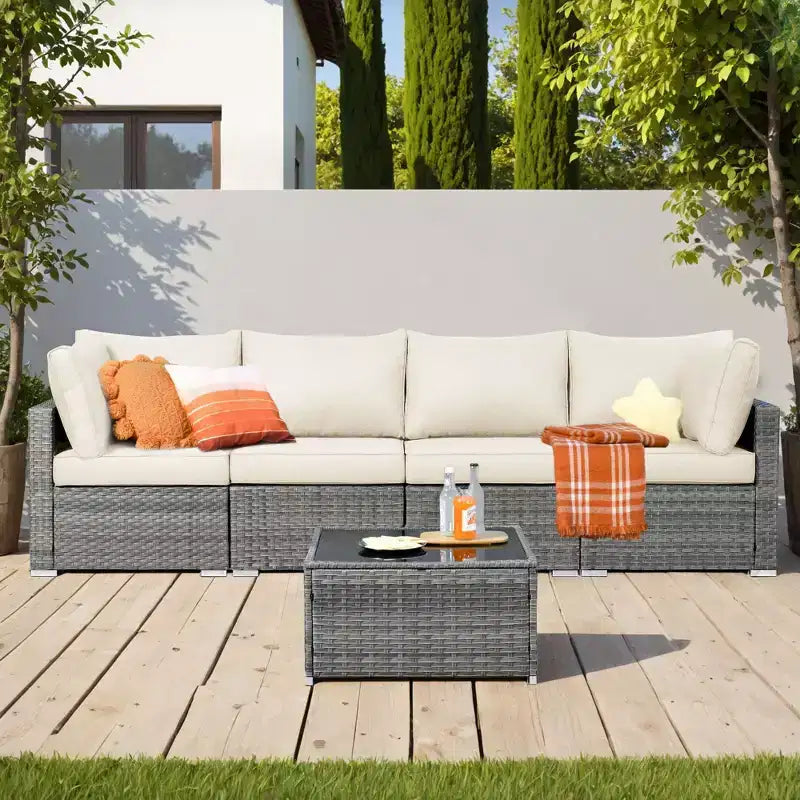 HOMLUX 5 PCS Patio Seating Conversation Sets Outdoor Modular Sectional Sofa Set for Deck Yard Balcony Garden