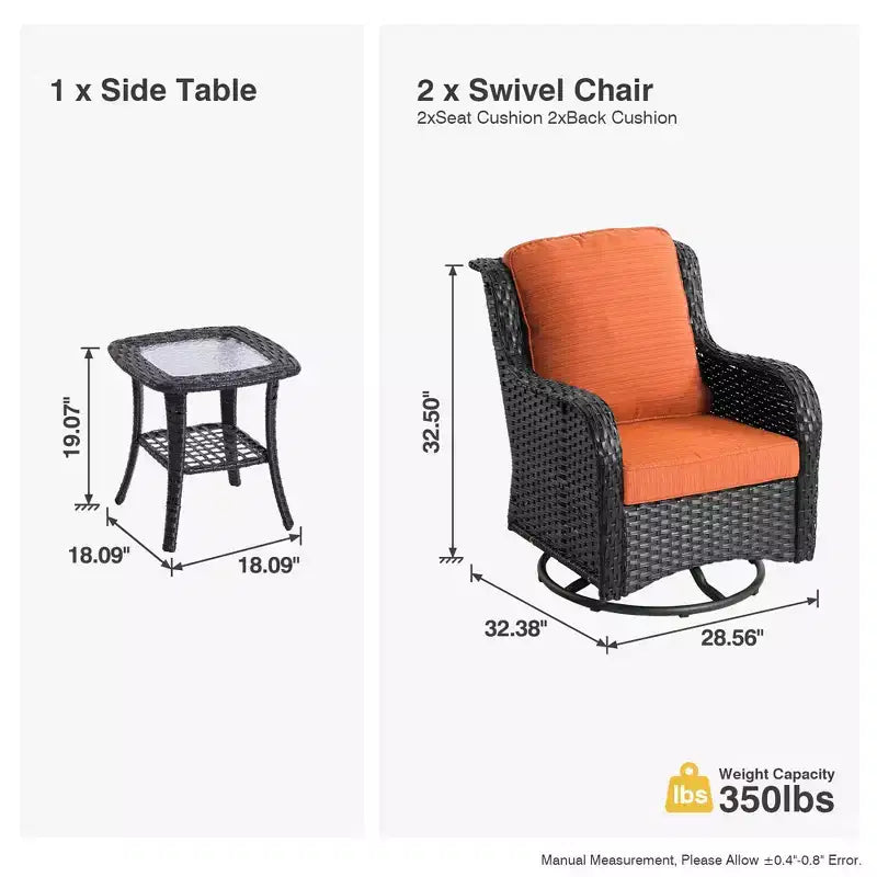 Ensemble de chaises pivotantes à bascule d'extérieur HOMLUX Modern 3 pièces Paito et canapé de bistrot