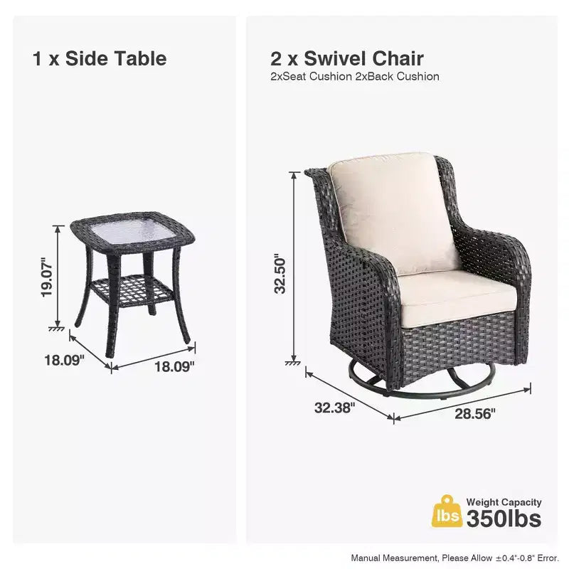 Ensemble de chaises pivotantes à bascule d'extérieur HOMLUX Modern 3 pièces Paito et canapé de bistrot