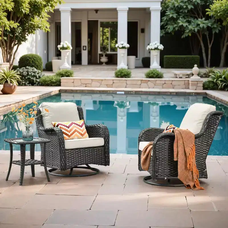 HOMLUX Modern 3 Pieces Paito Seating Sets Outdoor Swivel Rocker Chairs Patio Bistro Sofa Set