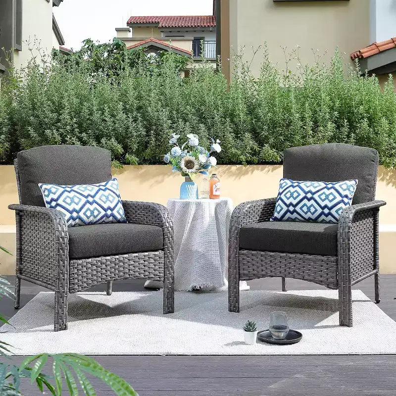 HOMLUX Lot de 2 chaises de patio en osier, ensemble de chaises d'extérieur tout temps à dossier haut en rotin