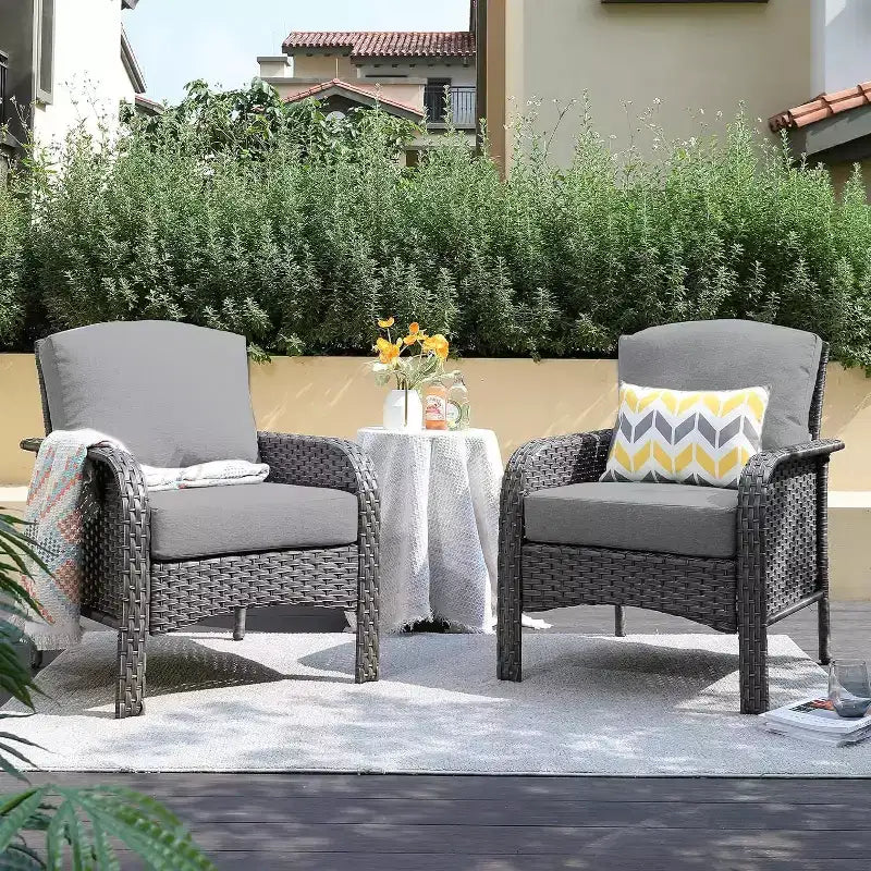 HOMLUX Lot de 2 chaises de patio en osier, ensemble de chaises d'extérieur tout temps à dossier haut en rotin