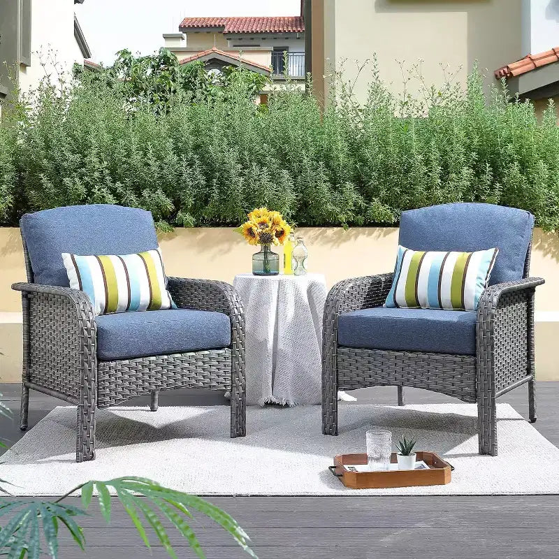 HOMLUX Lot de 2 chaises de patio en osier, ensemble de chaises d'extérieur tout temps à dossier haut en rotin