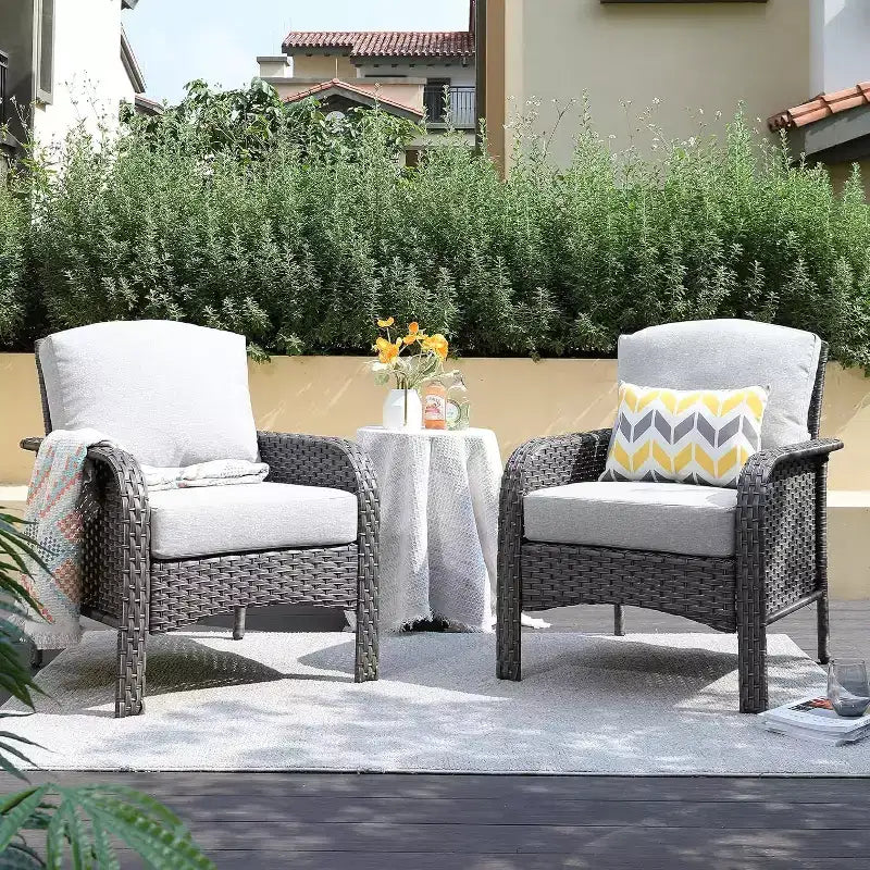 HOMLUX Lot de 2 chaises de patio en osier, ensemble de chaises d'extérieur tout temps à dossier haut en rotin