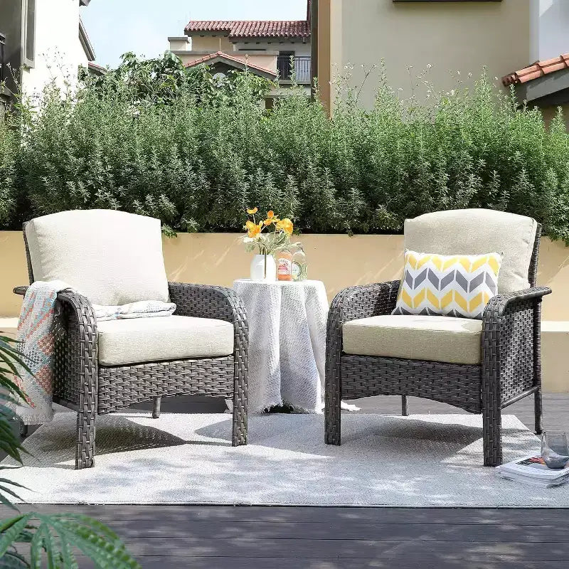 HOMLUX Lot de 2 chaises de patio en osier, ensemble de chaises d'extérieur tout temps à dossier haut en rotin
