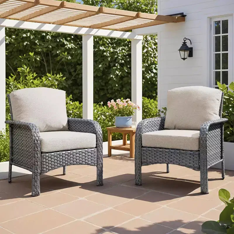 HOMLUX Set of 2 Patio Wicker Chairs Set Outdoor All Weather High Back Rattan Chairs