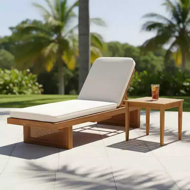 Christopher Knight Home Amelie Patio 2 Piece Acacia Wood Rattan Sunlounge Set with Cushion and Slatted Table