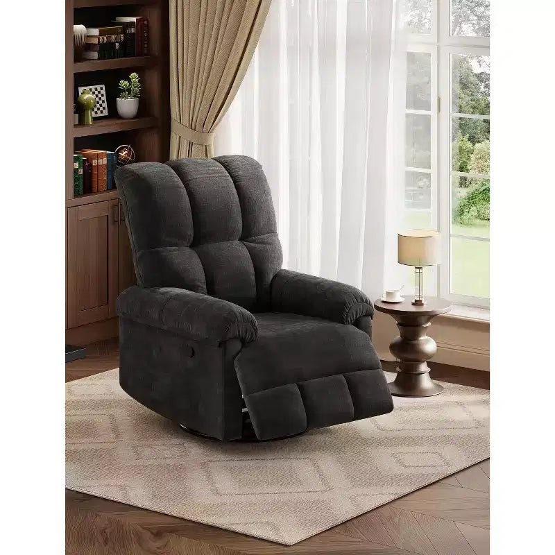 Swivel Rocking Recliner Chair with Lumbar Support - Manual Chenille Glider for Living Room Bedroom Nursery