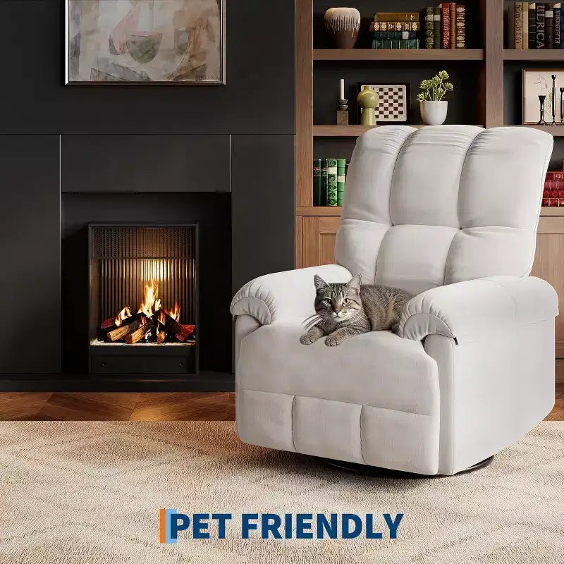 Swivel Rocking Recliner Chair with Lumbar Support - Manual Chenille Glider for Living Room Bedroom Nursery