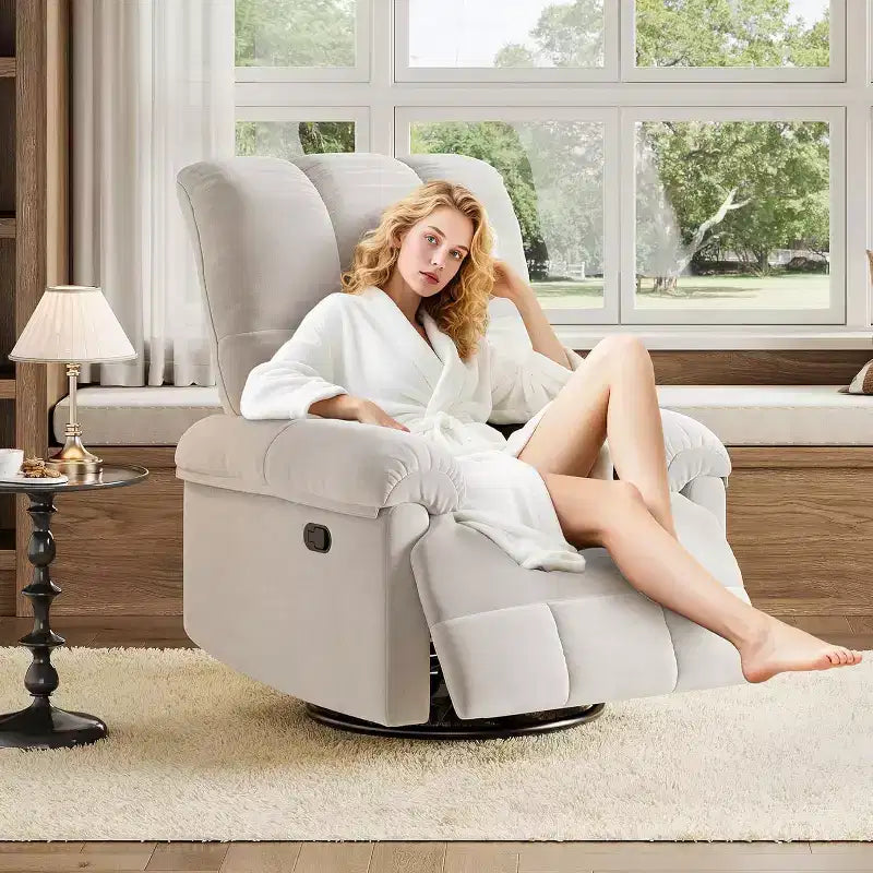 Swivel Rocking Recliner Chair with Lumbar Support - Manual Chenille Glider for Living Room Bedroom Nursery