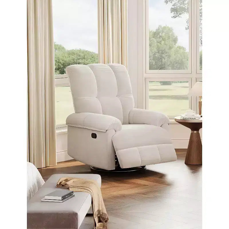Swivel Rocking Recliner Chair with Lumbar Support - Manual Chenille Glider for Living Room Bedroom Nursery