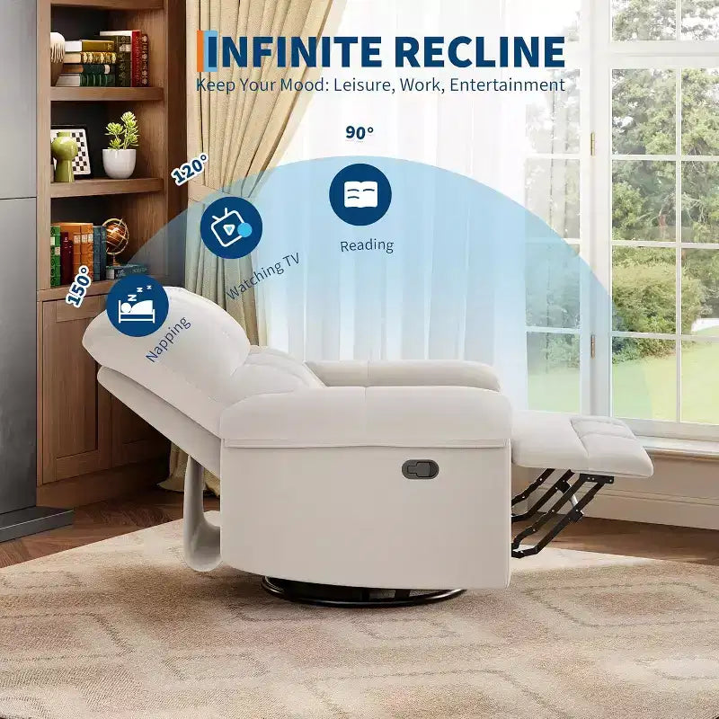 Swivel Rocking Recliner Chair with Lumbar Support - Manual Chenille Glider for Living Room Bedroom Nursery