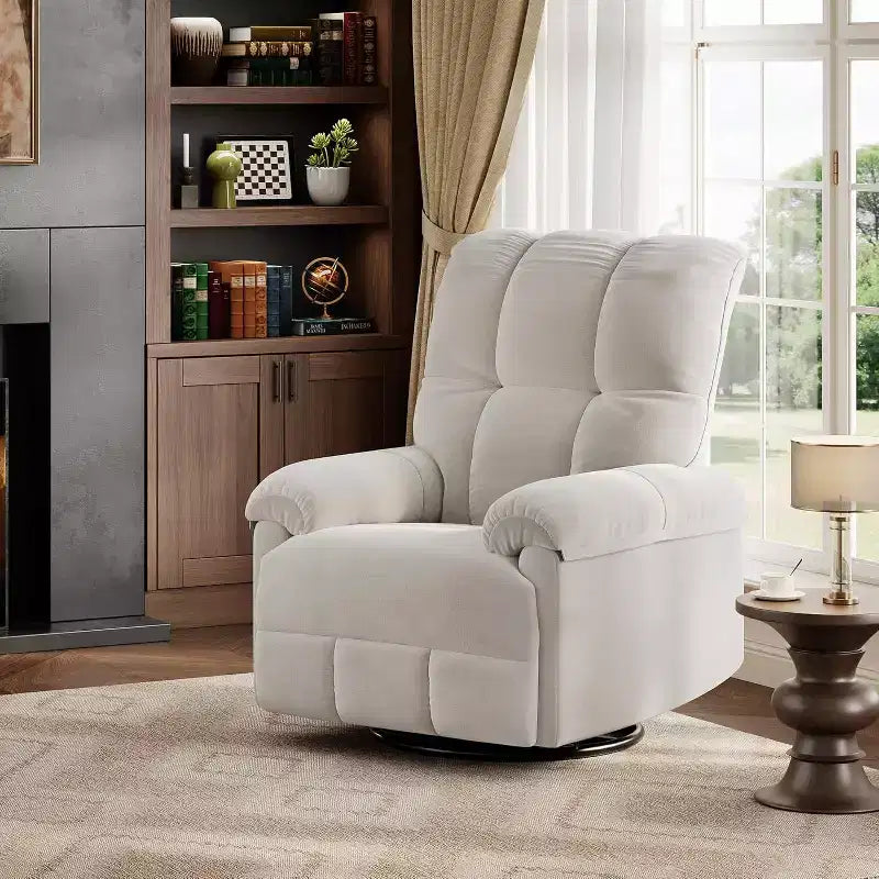 Swivel Rocking Recliner Chair with Lumbar Support - Manual Chenille Glider for Living Room Bedroom Nursery
