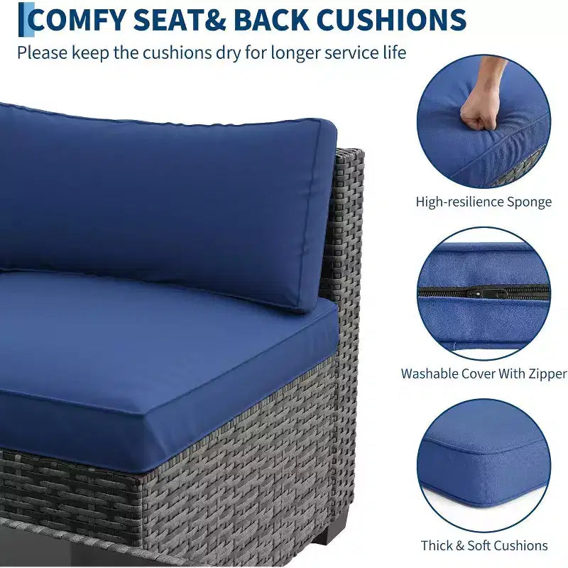 Ensemble de mobilier de jardin 7 pièces, canapé d'angle en rotin PE avec coussins épais et table basse, ensemble de conversation modulable pour jardin