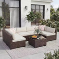 7 Piece Outdoor Patio Furniture Set, PE Rattan Wicker Sectional Sofa Set with Thick Cushions & Coffee Table, Modular Conversation Set for Garden