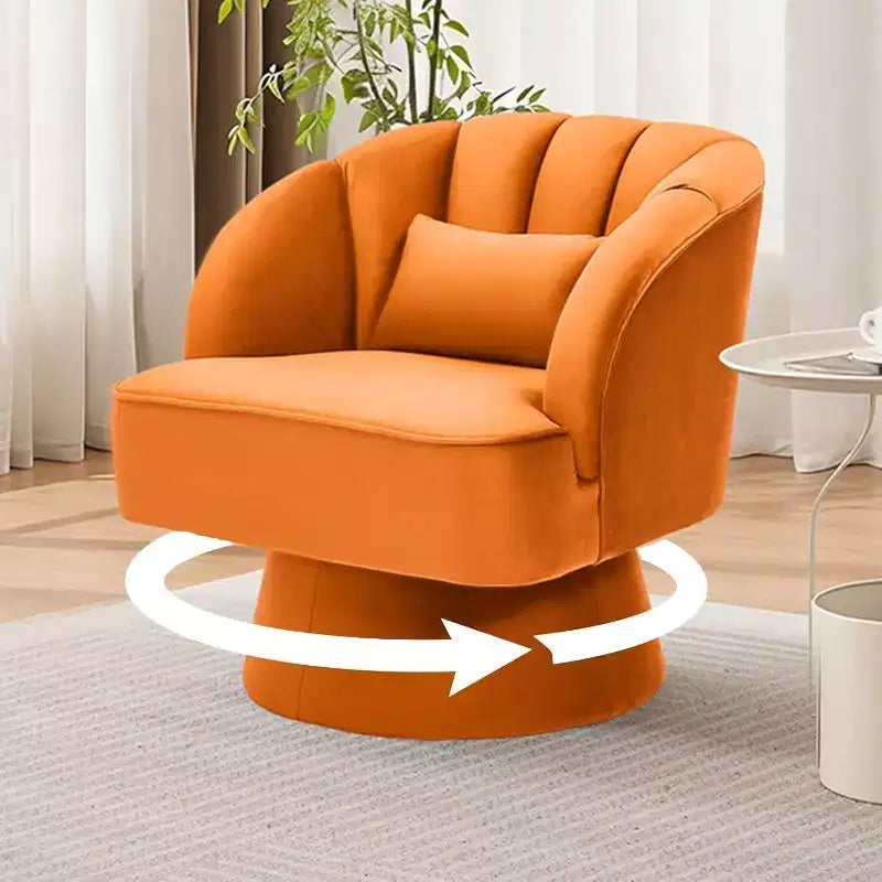 Modern Swivel Barrel Chair - 360 Swivel Accent Chair with Velvet Upholstery & Wide Cushioned Seat & Striped Backrest, Orange Round Lounge Sofa Chair