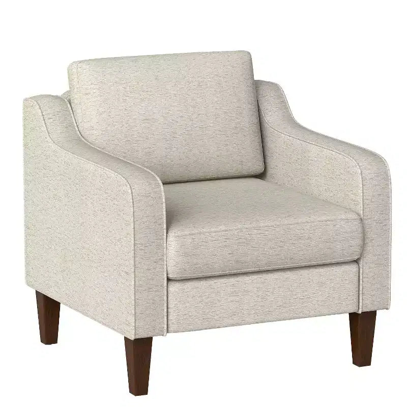 FDW Accent Chair, Beige Linen Fabric Upholstered Armchair with Scooped Arms, Comfortable Single Sofa Chair for Living Room, Bedroom, Apartment, Office
