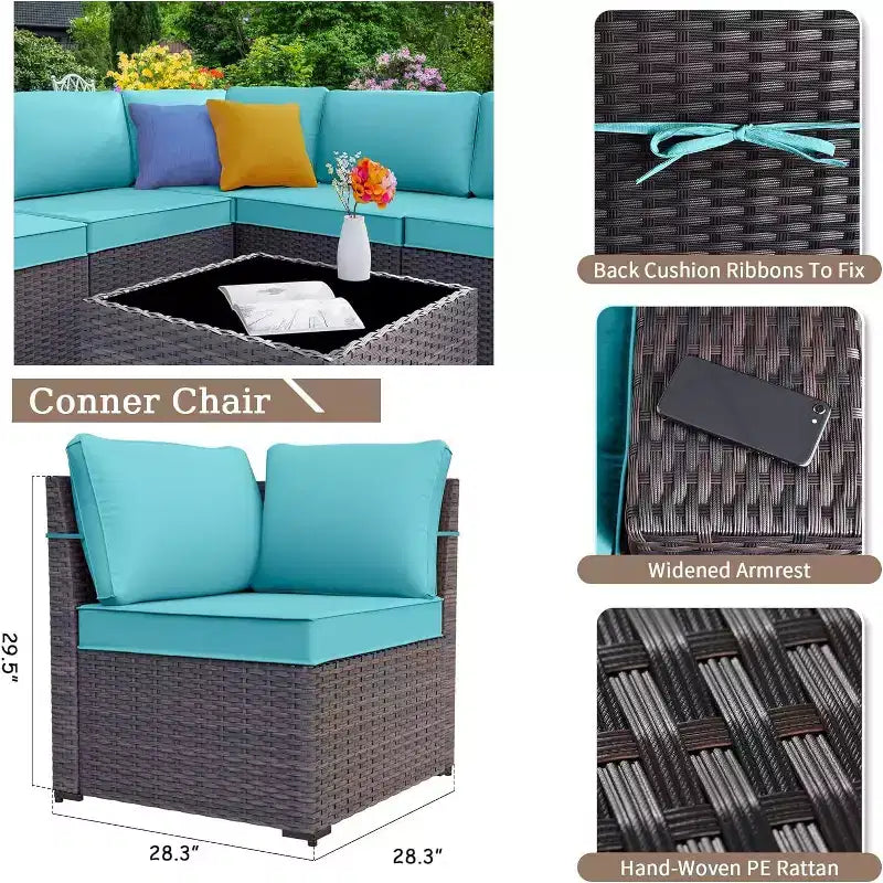 ALAULM Salon de jardin 7 pièces, en rotin, pour l'extérieur, avec canapé et table basse avec brasero au propane métallique