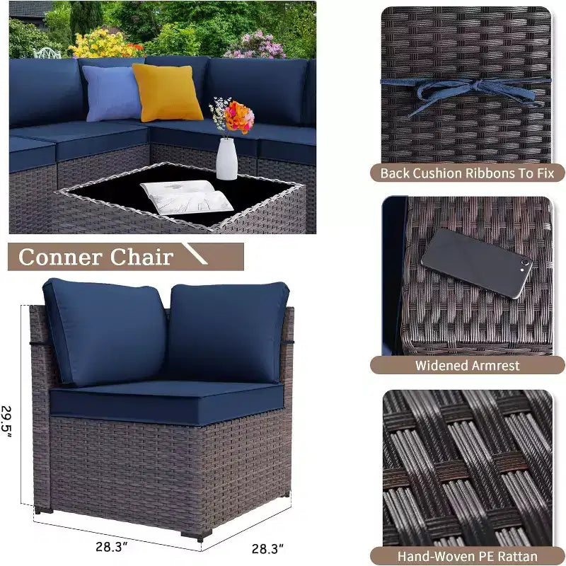 ALAULM Salon de jardin 7 pièces, en rotin, pour l'extérieur, avec canapé et table basse avec brasero au propane métallique