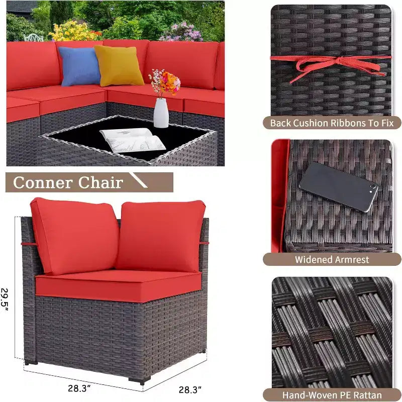 ALAULM Salon de jardin 7 pièces, en rotin, pour l'extérieur, avec canapé et table basse avec brasero au propane métallique