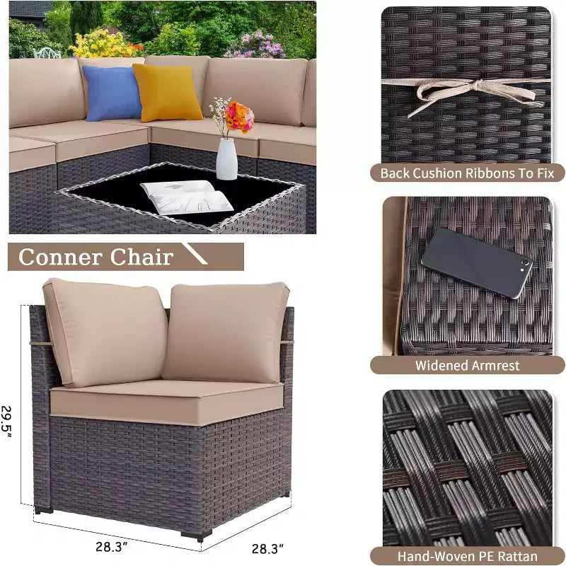 ALAULM Salon de jardin 7 pièces, en rotin, pour l'extérieur, avec canapé et table basse avec brasero au propane métallique