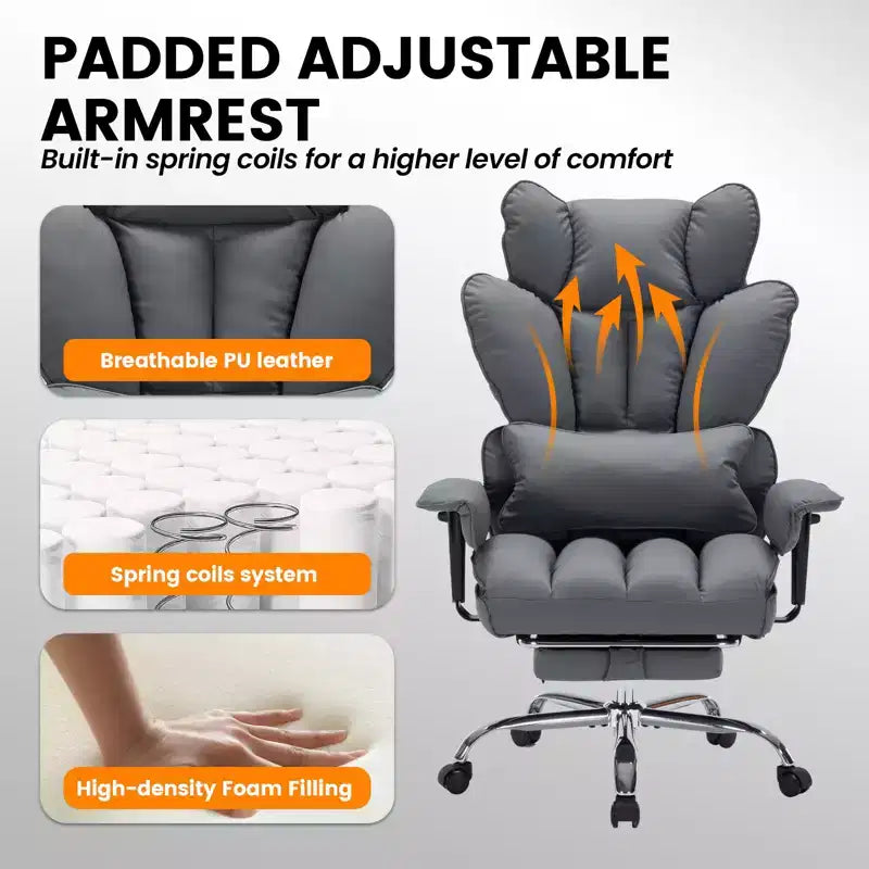 Fauteuil de bureau pour personnes fortes et grandes avec repose-pieds, fauteuil de jeu à dossier haut, fauteuil de bureau exécutif en cuir, fauteuil de bureau ergonomique avec support lombaire