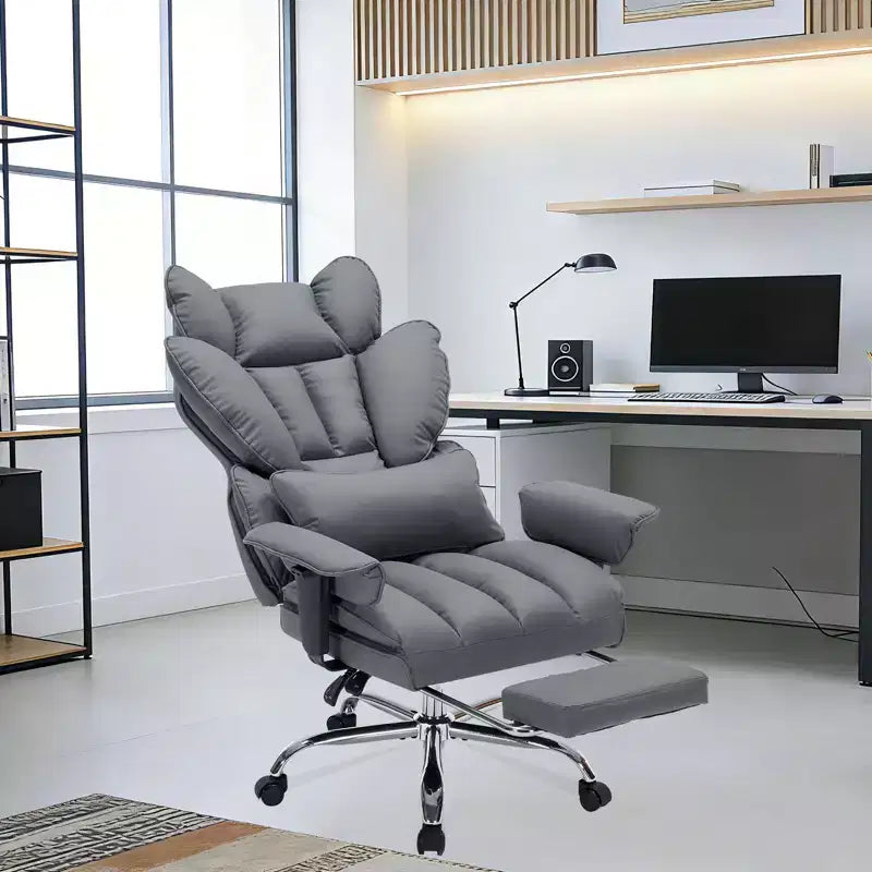 Fauteuil de bureau pour personnes fortes et grandes avec repose-pieds, fauteuil de jeu à dossier haut, fauteuil de bureau exécutif en cuir, fauteuil de bureau ergonomique avec support lombaire