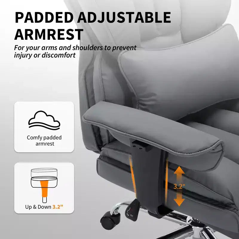 Fauteuil de bureau pour personnes fortes et grandes avec repose-pieds, fauteuil de jeu à dossier haut, fauteuil de bureau exécutif en cuir, fauteuil de bureau ergonomique avec support lombaire