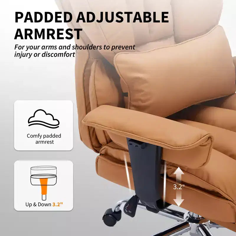 Fauteuil de bureau pour personnes fortes et grandes avec repose-pieds, fauteuil de jeu à dossier haut, fauteuil de bureau exécutif en cuir, fauteuil de bureau ergonomique avec support lombaire