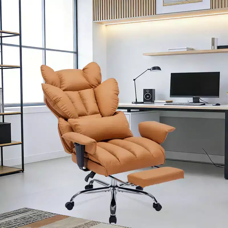 Fauteuil de bureau pour personnes fortes et grandes avec repose-pieds, fauteuil de jeu à dossier haut, fauteuil de bureau exécutif en cuir, fauteuil de bureau ergonomique avec support lombaire