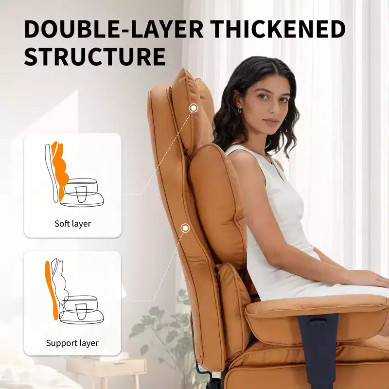 Fauteuil de bureau pour personnes fortes et grandes avec repose-pieds, fauteuil de jeu à dossier haut, fauteuil de bureau exécutif en cuir, fauteuil de bureau ergonomique avec support lombaire