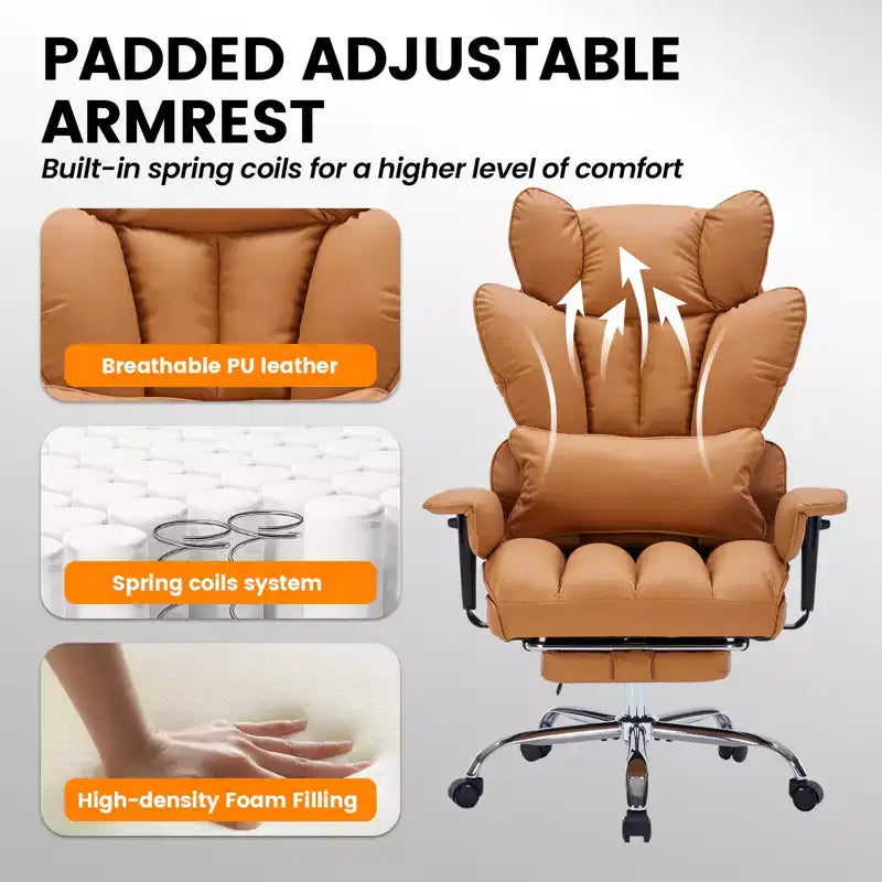 Fauteuil de bureau pour personnes fortes et grandes avec repose-pieds, fauteuil de jeu à dossier haut, fauteuil de bureau exécutif en cuir, fauteuil de bureau ergonomique avec support lombaire
