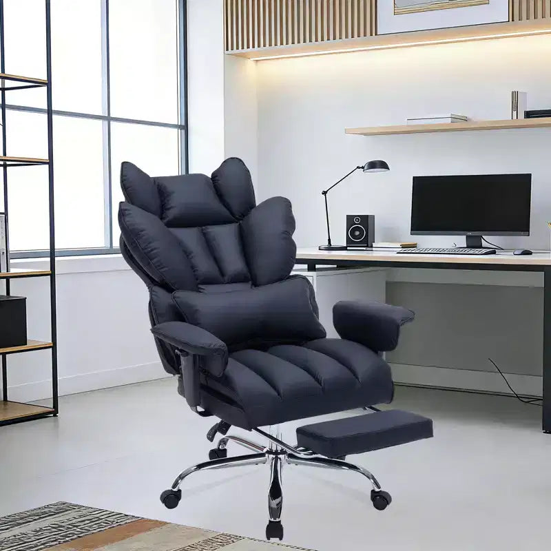 Fauteuil de bureau pour personnes fortes et grandes avec repose-pieds, fauteuil de jeu à dossier haut, fauteuil de bureau exécutif en cuir, fauteuil de bureau ergonomique avec support lombaire