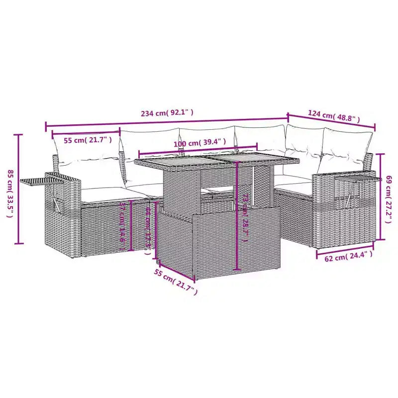 vidaXL Salon de jardin modulable avec coussins
